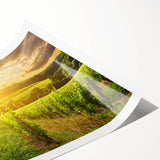 Desert landscape wall art print showcasing vibrant orange and yellow hues with dramatic rock formations, rolled for easy shipping and display. Ideal for enhancing home decor.