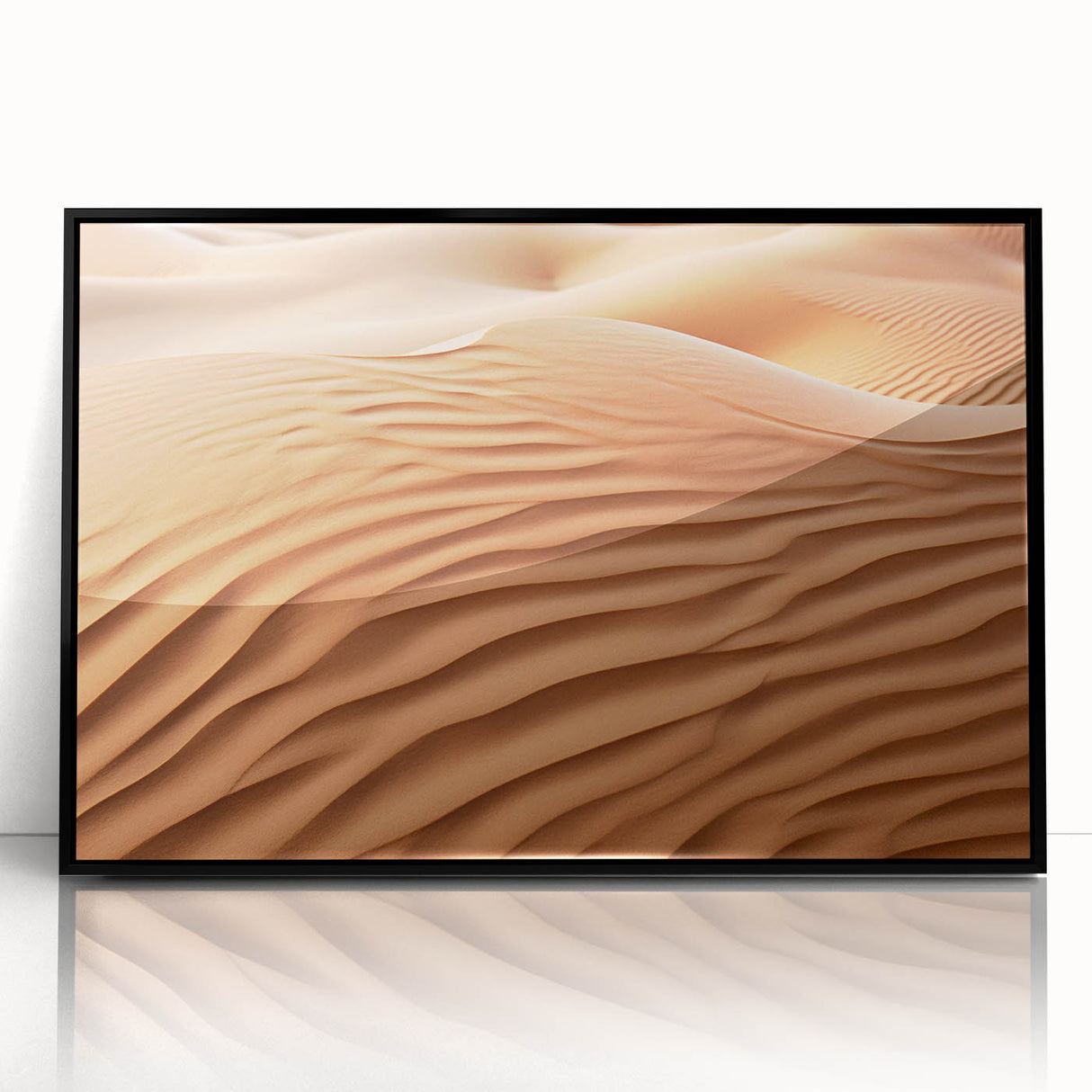 Framed acrylic wall art showcasing a stunning desert landscape design in black, highlighting vibrant colors and intricate details, perfect for modern decor.