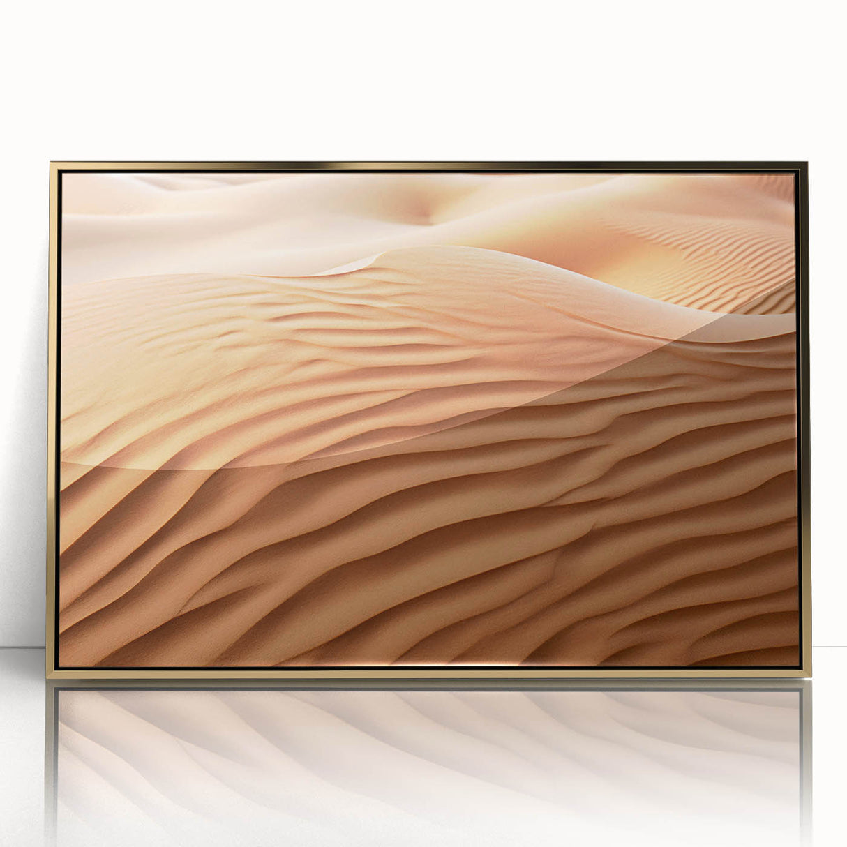 Framed acrylic wall art featuring a striking desert landscape design with golden accents, perfect for modern home decor, adding elegance and warmth to any space.
