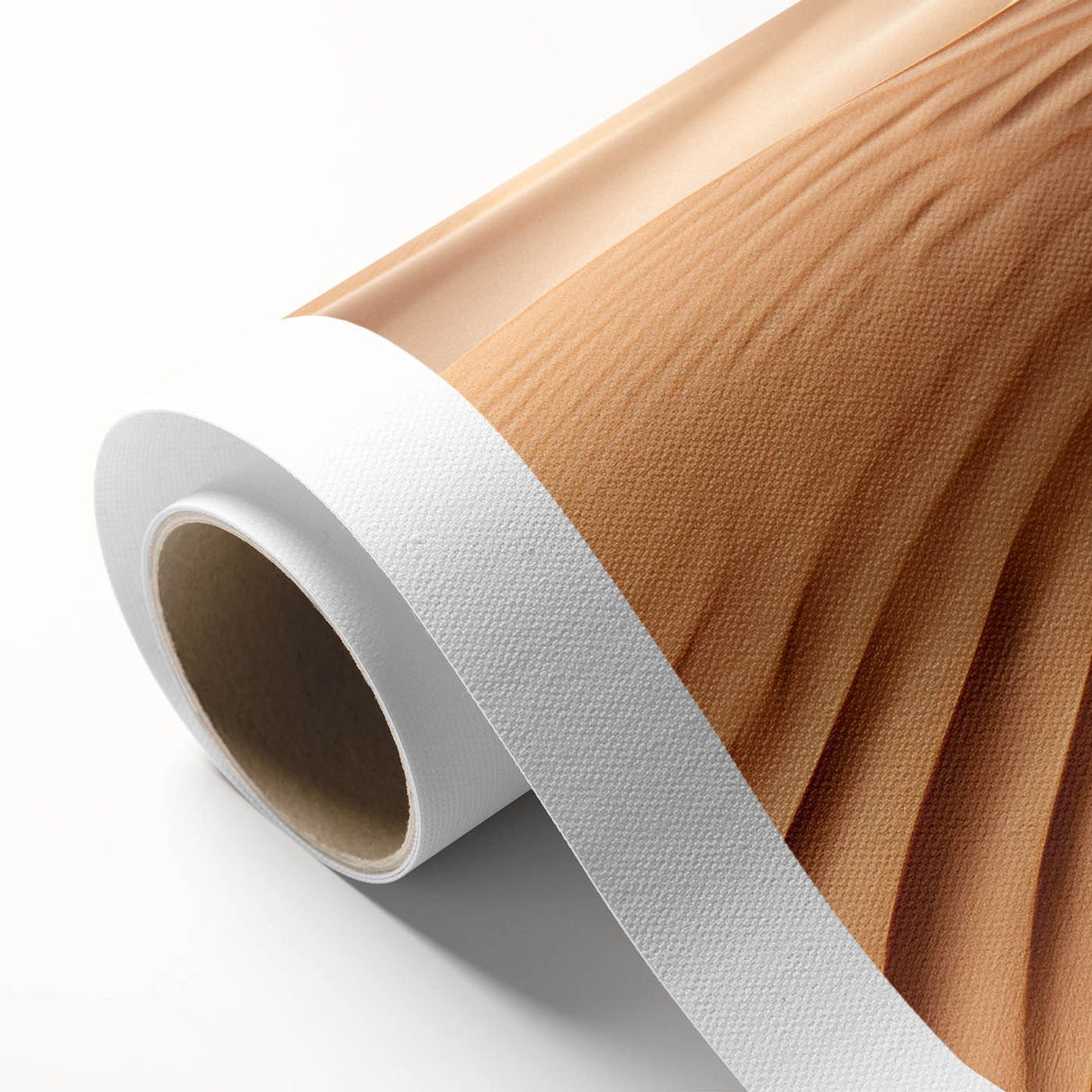 Desert landscape wall art on rolled canvas showcasing vibrant colors and intricate details, elegantly packaged in a sturdy cardboard tube for safe shipping.