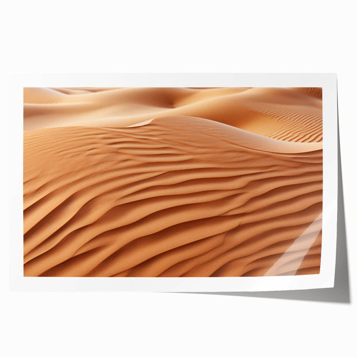 Vibrant desert landscape wall art print showcasing warm hues of orange and yellow, rolled for easy transport, perfect for home decor or art enthusiasts.