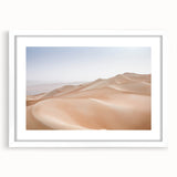 Framed wall art featuring a serene desert landscape design, with a white mat and sleek frame, perfect for enhancing modern home decor.