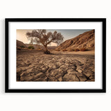 Framed wall art featuring a stunning desert landscape design with a black mat and sleek frame, perfect for enhancing modern home decor. The vibrant colors and intricate details evoke a serene and expansive natural beauty, ideal for living rooms or offices.