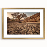 Framed wall art featuring a serene desert landscape design with gold accents, showcasing a warm color palette and matting, perfect for home décor.