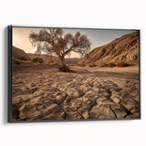 Framed canvas wall art showcasing a stunning desert landscape design, featuring warm tones of orange and beige, with a sleek black frame, perfect for modern decor.