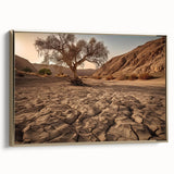 Framed canvas wall art depicting a vibrant desert landscape design, featuring warm gold accents and intricate details, perfect for modern home decor.
