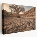 Stretched canvas wall art featuring a vibrant desert landscape design, showcasing warm hues of orange and yellow with detailed textures, perfect for home decor.