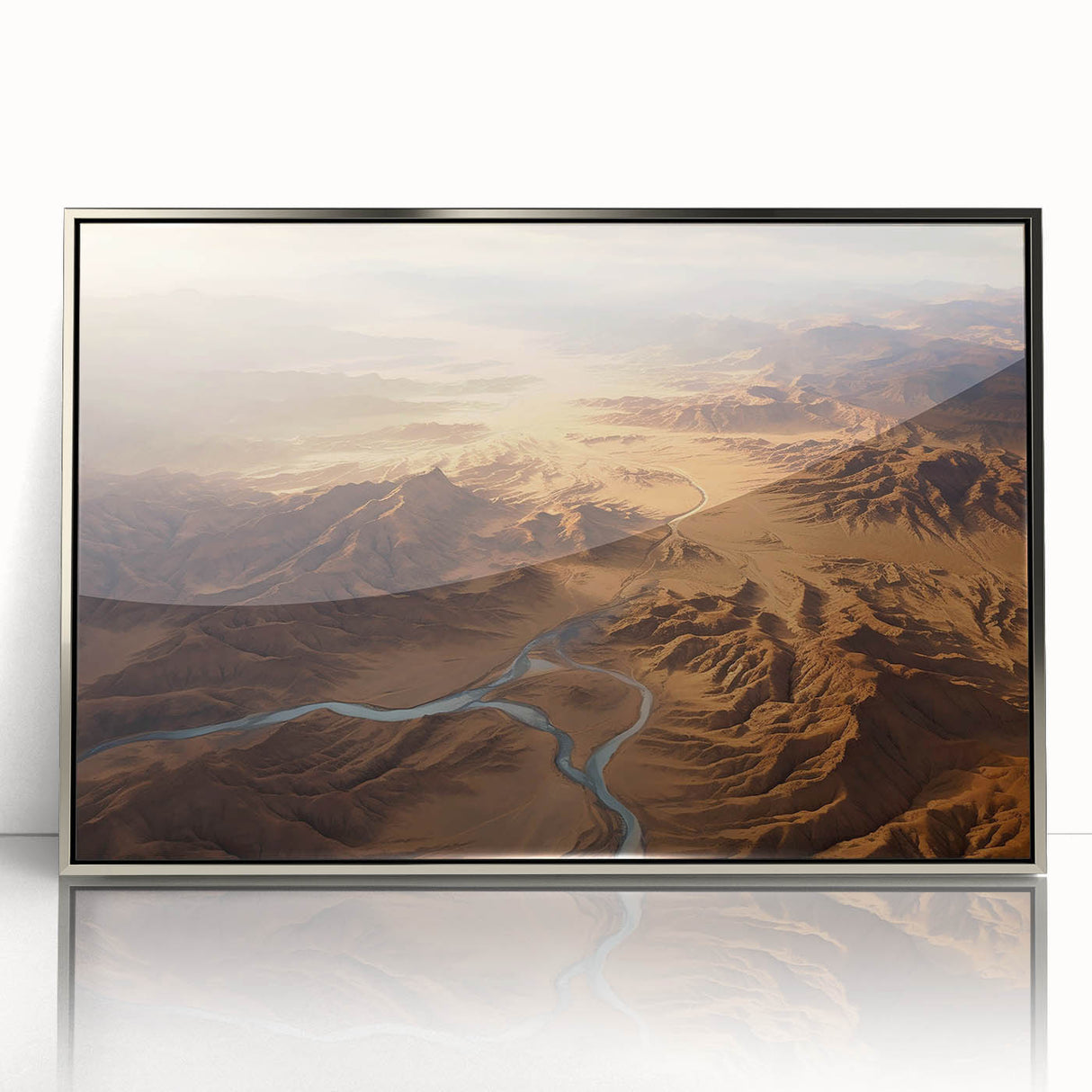 Framed acrylic wall art featuring a stunning desert landscape design, showcasing warm earthy tones and intricate details, perfect for modern home decor.