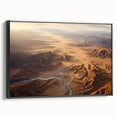 Framed canvas wall art showcasing a desert landscape design with vibrant colors and intricate details, presented in a sleek black frame, ideal for enhancing modern home decor.