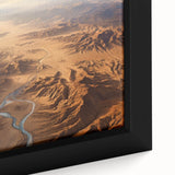 Close-up of a framed canvas wall art piece showcasing a vibrant desert landscape design, featuring rich colors and intricate details, perfect for home decor.