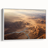 Framed canvas wall art showcasing a stunning desert landscape with vibrant colors, detailed textures, and a sleek white frame, perfect for modern home decor.