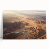 Desert landscape wall art collection on stretched canvas, showcasing vibrant colors and intricate details, elegantly leaning against a light-colored wall.