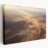 Stretched canvas wall art showcasing a vibrant desert landscape design, featuring warm hues of orange and yellow, ideal for modern home decor.