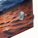 Close-up of a stunning desert landscape wall art piece featuring warm earthy tones and intricate details, printed on acrylic glass for a modern aesthetic. Ideal for enhancing contemporary home decor.