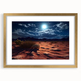 Framed wall art featuring a stunning desert landscape design, with a gold mat and frame, perfect for home decor or office aesthetics. The artwork captures vivid colors and intricate details, enhancing any space with a touch of elegance and nature-inspired beauty.
