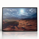Framed acrylic wall art featuring a stunning desert landscape design with vibrant colors, presented in a sleek black frame for modern decor appeal. Ideal for enhancing living spaces with a touch of nature.