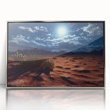 Framed acrylic wall art showcasing a stunning desert landscape design with vibrant colors and intricate details, perfect for home decor enhancement.