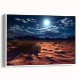 Framed canvas artwork showcasing a stunning desert landscape design, featuring warm earthy tones and intricate details, presented from a side view against a white background. Ideal for modern home decor.