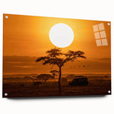 Acrylic glass wall art piece featuring a stunning desert landscape design, showcased from a side view with decorative pins, ideal for modern home decor.