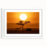 Framed desert landscape wall art featuring warm tones and intricate details, displayed with a white mat. Ideal for home decor in modern or rustic settings.