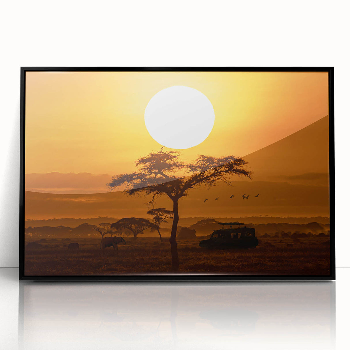 Framed acrylic wall art depicting a serene desert landscape with warm tones and intricate details, designed to enhance modern interior decor. Perfect for adding a touch of tranquility to any room.