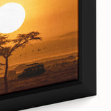 Close-up of a framed canvas depicting a vibrant desert landscape with warm hues of orange and brown, highlighting intricate textures and details, ideal for modern home decor.