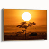 Framed canvas wall art showcasing a desert landscape design with warm gold accents, elegantly displayed in a side view, perfect for home decor enhancement.