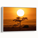 Framed canvas wall art showcasing a vibrant desert landscape with warm tones and textured details, elegantly displayed against a white background for a modern decor aesthetic.