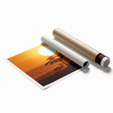 Desert landscape wall art print showcasing vibrant colors and intricate details, rolled for easy shipping and display. Perfect for enhancing modern home decor.