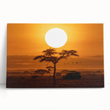 Desert landscape wall art on stretched canvas, showcasing warm earth tones and abstract design elements, elegantly leaning against a wall in a modern interior setting. Perfect for adding a touch of nature-inspired decor to any room.