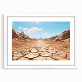 Framed wall art showcasing a stunning desert landscape design with vibrant colors, featuring a white mat and sleek frame, ideal for home decor enhancement.