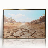 Framed acrylic wall art showcasing a vibrant desert landscape design with golden accents, perfect for modern home decor. Features a sleek, elegant frame that enhances any room's aesthetic.