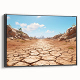 Framed canvas wall art depicting a stunning desert landscape with vibrant colors and intricate details, viewed from the side against a neutral background.