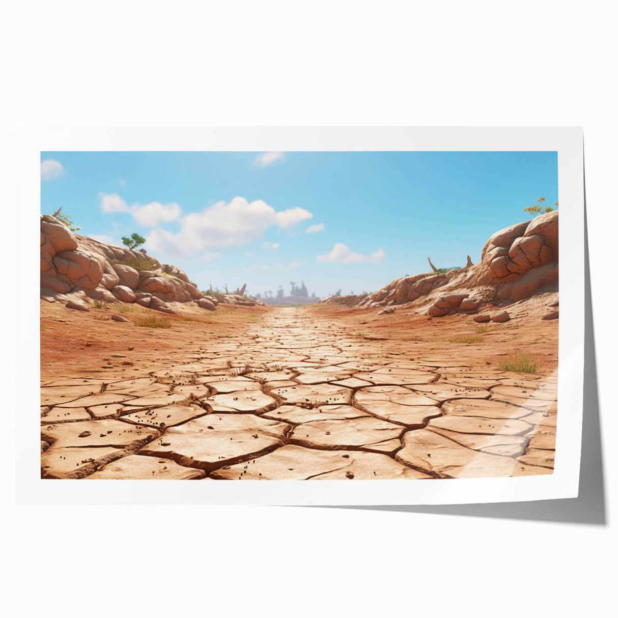 Desert landscape wall art print showcasing vibrant hues of orange and yellow, capturing the essence of a sunset over sand dunes, perfect for home decor.