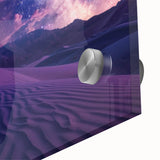 Close-up of a stunning acrylic glass wall art piece showcasing a vibrant desert landscape design with rich colors, ideal for modern home decor or office settings.