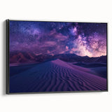 Framed wall art collection showcasing a vibrant desert landscape design on canvas, featuring a sleek black frame and side view highlighting its modern aesthetic.