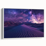 Framed canvas wall art showcasing a serene desert landscape design in warm tones, elegantly displayed from a side view against a white background, perfect for modern home decor.