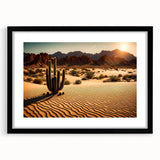 Framed wall art featuring a stunning desert landscape design, presented in a sleek black frame with a white mat, ideal for modern home decor. Perfect for adding a touch of nature-inspired elegance to any room.