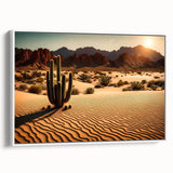 Framed canvas wall art showcasing a stunning desert landscape design, featuring warm earthy tones and intricate details, perfect for home decor in a modern setting.
