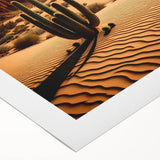 Desert landscape wall art design on rolled canvas, showcasing vibrant colors and intricate details, perfect for home decor or artistic display.