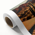 Desert landscape wall art on rolled canvas, showcasing vibrant colors and textured details, ideal for home decor, presented in protective packaging.