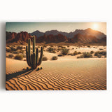 Stretched canvas featuring a vibrant desert landscape wall art design, showcasing warm earthy tones, perfect for modern home decor accents and desert-themed interiors.