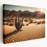 Stretched canvas wall art showcasing a vibrant desert landscape design, featuring warm tones of orange and yellow, perfect for modern home decor.
