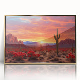 Framed wall art featuring a stunning desert landscape design with rich gold accents, ideal for modern home decor. The acrylic finish enhances visual depth and elegance.