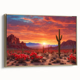 Framed canvas wall art showcasing a stunning desert landscape design with warm gold tones, adding elegance and sophistication to any room décor.