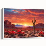 Framed canvas wall art showcasing a stunning desert landscape design, featuring warm earth tones and intricate details, ideal for modern home decor.