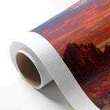 Desert landscape wall art on rolled canvas, showcasing vibrant colors and textures, ideal for home decor. Packaged securely in a cardboard tube for delivery.