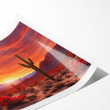 Desert landscape wall art print showcasing vibrant colors and intricate details, rolled for easy transport, ideal for home decor in modern spaces.