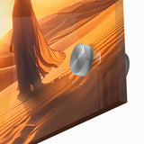 Close-up of a vibrant desert landscape wall art piece, showcasing intricate details and colors, designed with acrylic glass for a modern aesthetic. Ideal for home decor enthusiasts seeking unique artwork to enhance their space.