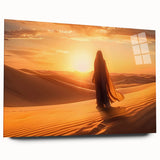 Acrylic glass wall art collection showcasing a vibrant desert landscape design, viewed from the side without pins, highlighting intricate details and colors.